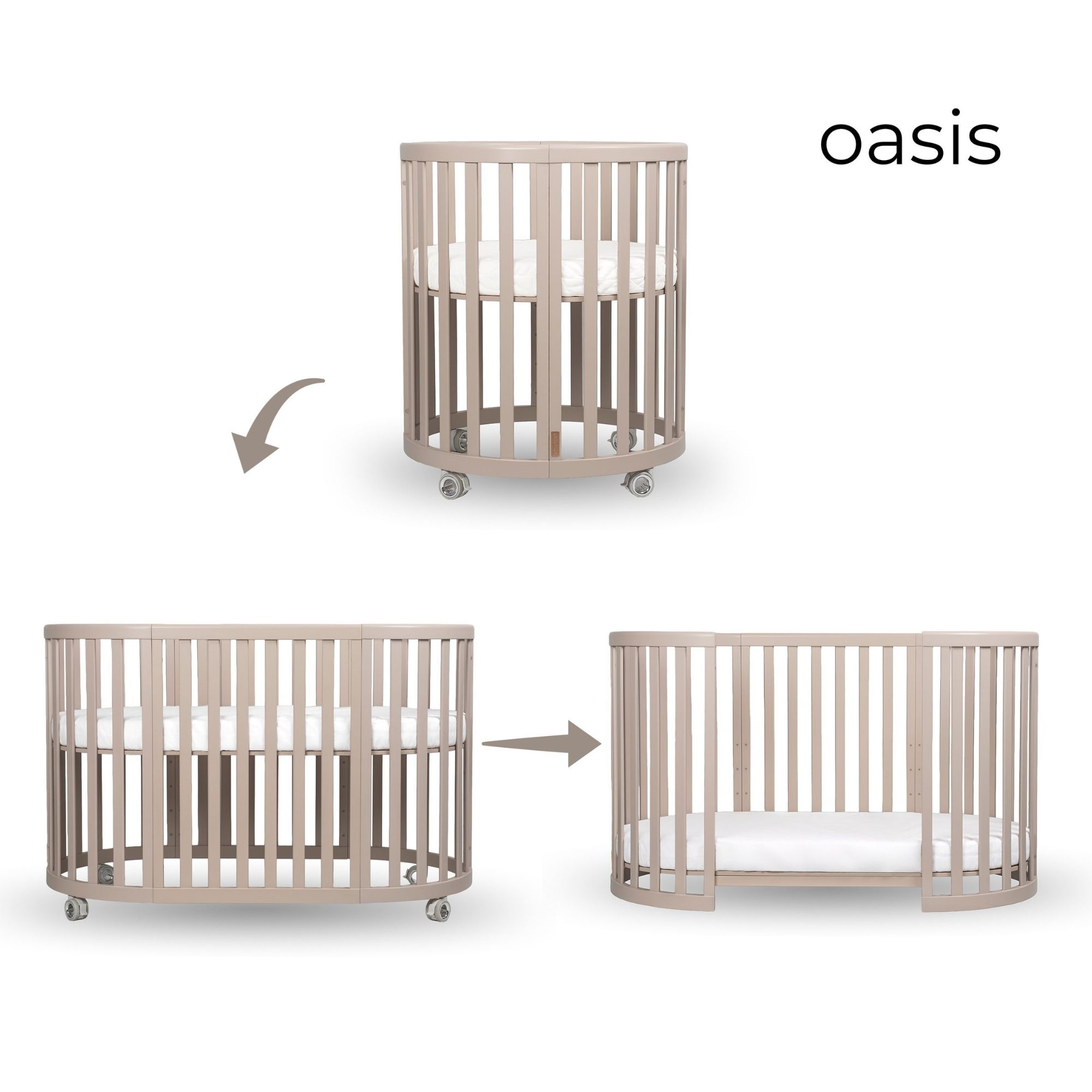 espiro oasis &ndash; a wooden cot that grows with your child with two mattresses and an extension function